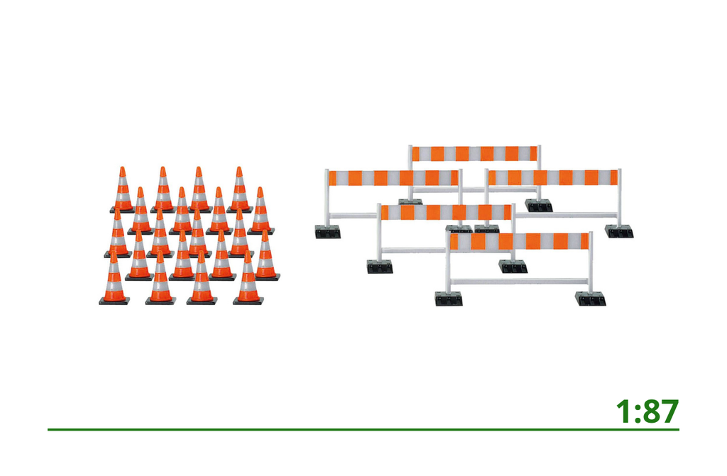 Pylons (20x) barriers (5x) orange/white 1:87